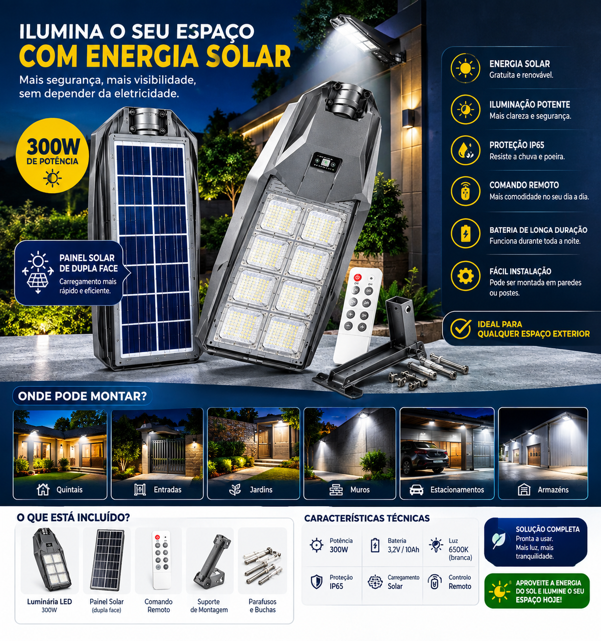 Luz Solar Led Kasem(luz+remote+suporte)