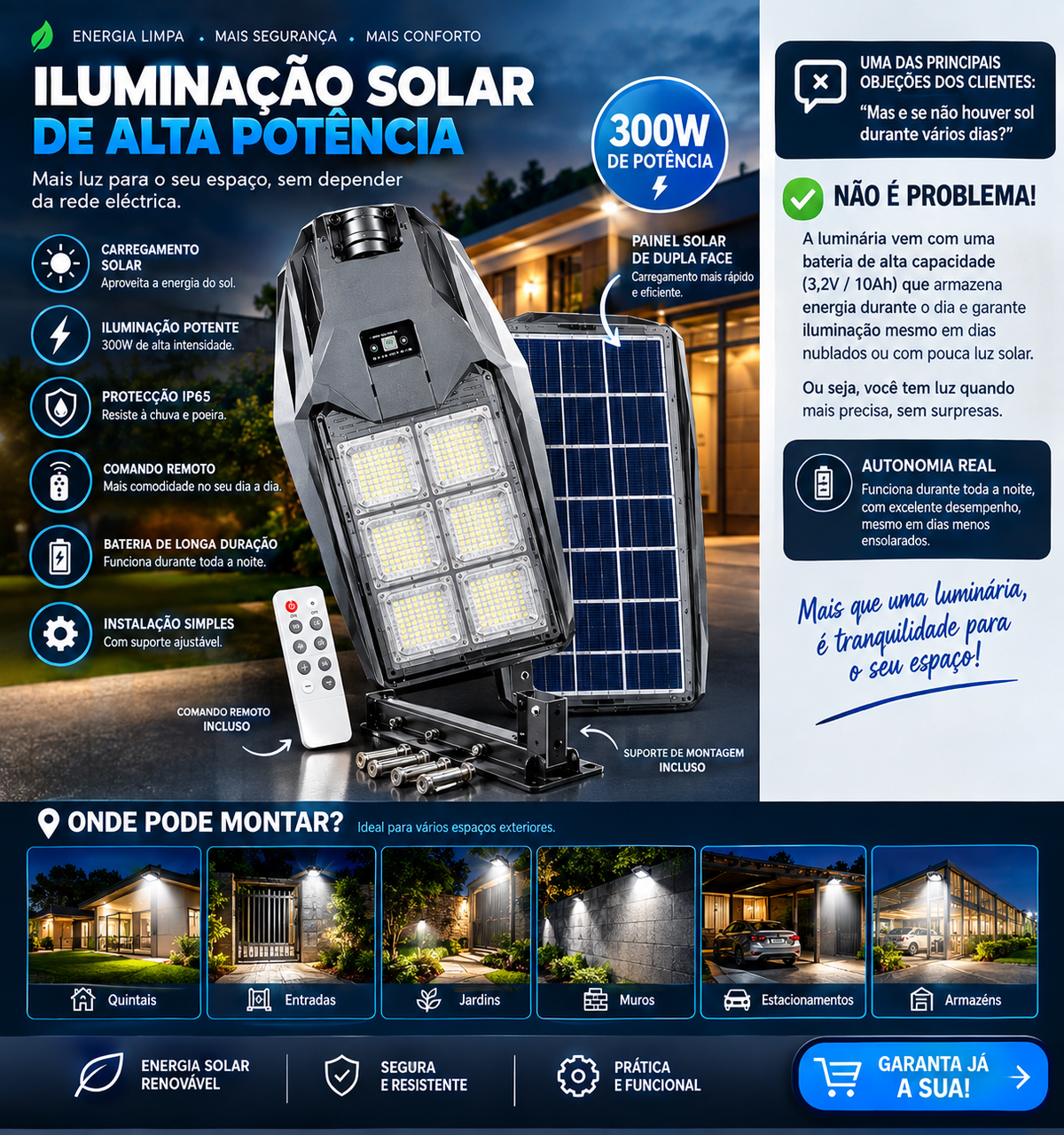 Luz Solar Led Kasem(luz+remote+suporte)