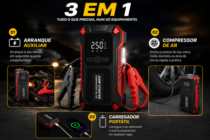 Jump Starter e Compressor de Ar Portátil
