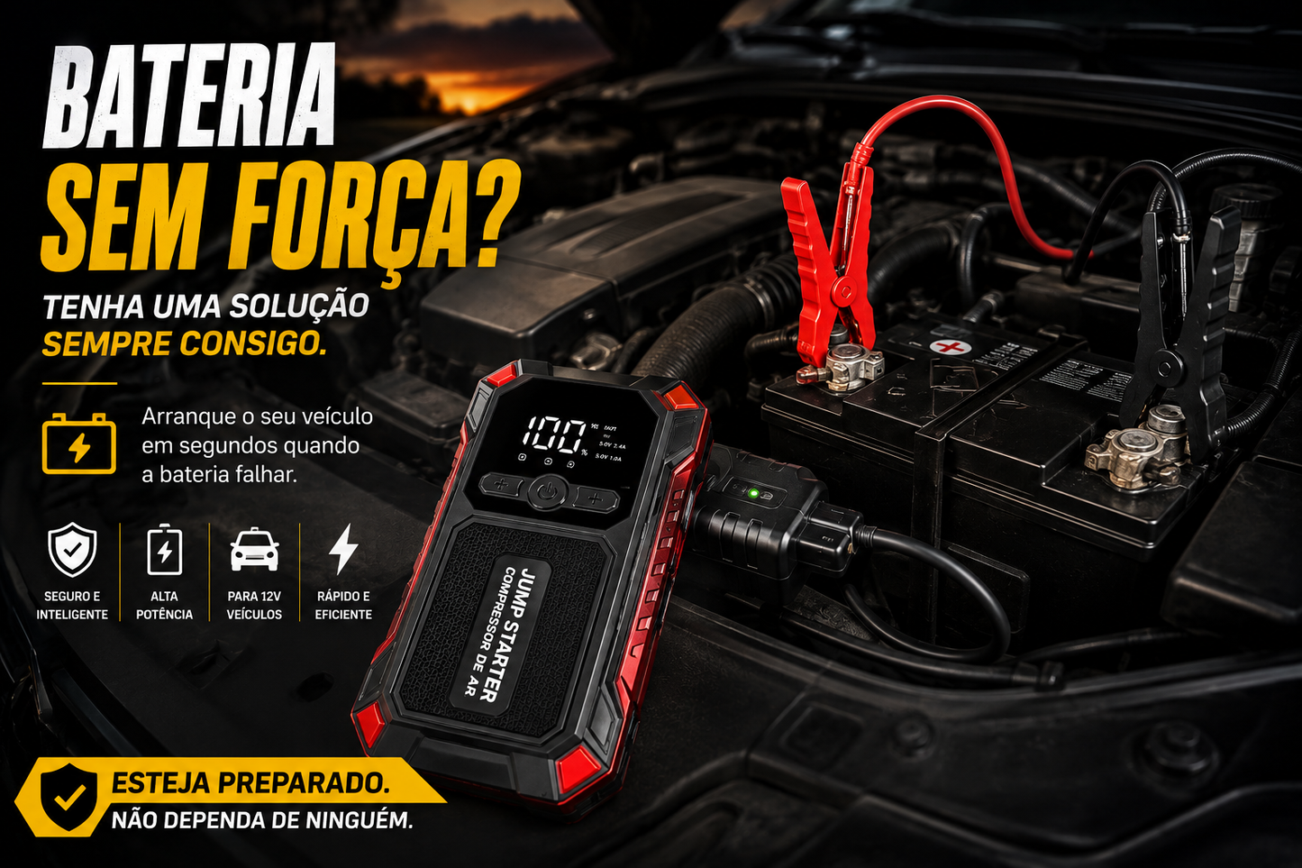 Jump Starter e Compressor de Ar Portátil