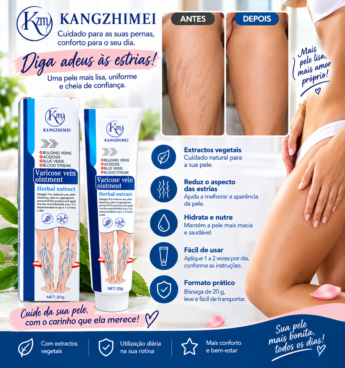 KANGZHIMEI — Pomada para Estrias e Varizes (20 g)